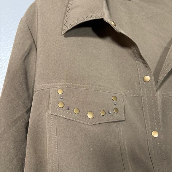 Kathy Che Women's Olive Green Military Style Studded Button Up Top - Size XL - Picture 3 of 6